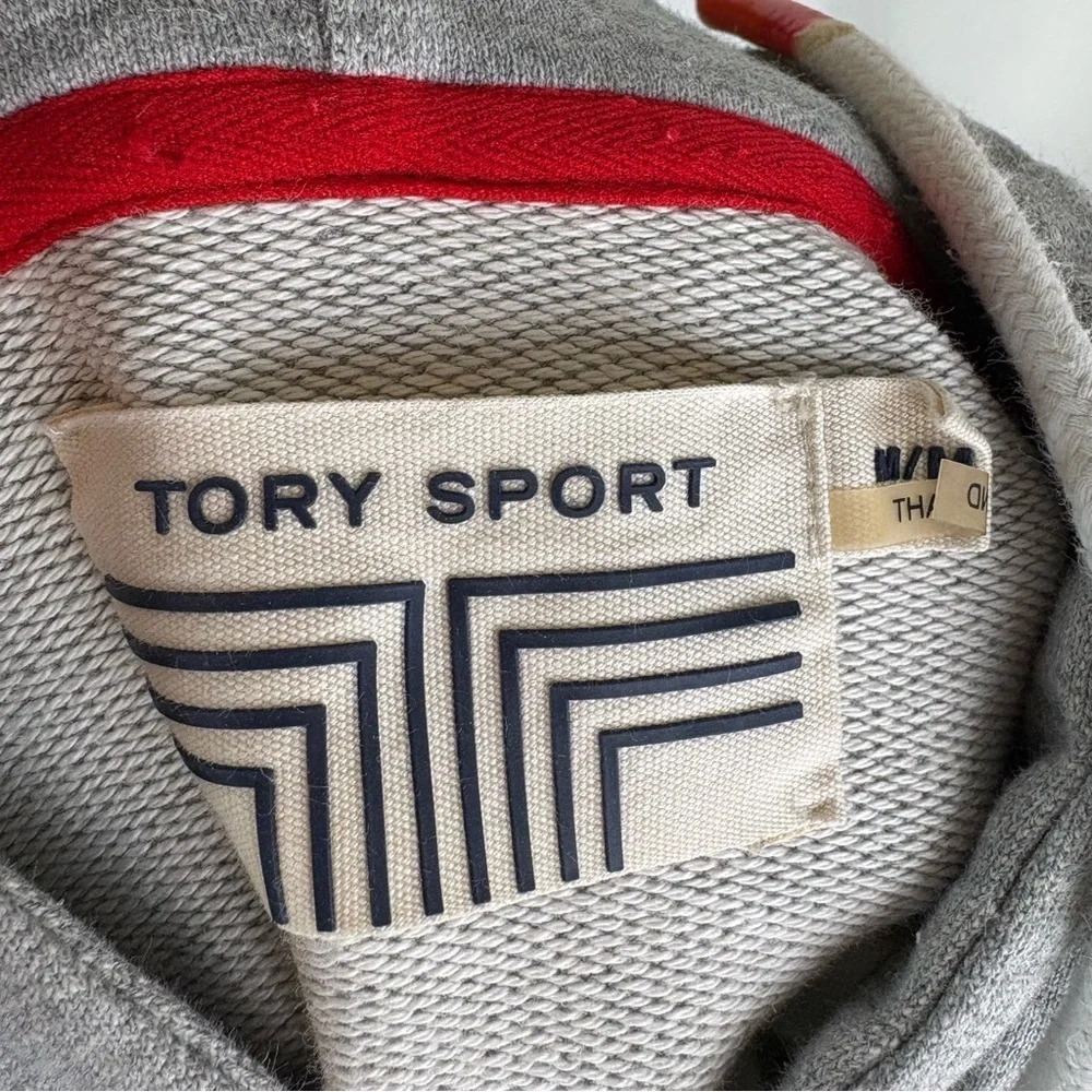 TORY BURCH Tory Sport Hoodie Sweatshirt Pullover Gray Size M 100% Cotton